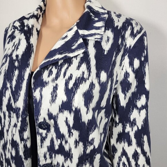 Chico's Women's Three Button Cotton Light Weight Navy/White Blazer Size 1 (8/10) - Picture 3 of 15